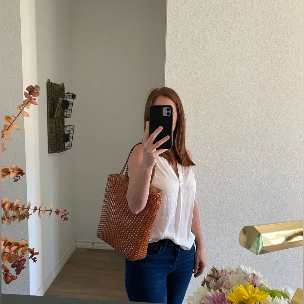 Falor le Borse Leather Woven Tote Bag Purse - Picture 2 of 16